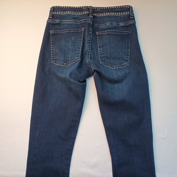 Zara Basic Z1975 Denim Jeans Size 4 Mid Rise Skinny Leg Medium Dark Wash Rivets - Picture 6 of 10